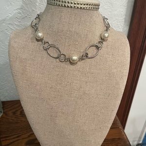 Majorica 8 inch Pearl and Silver Link Necklace